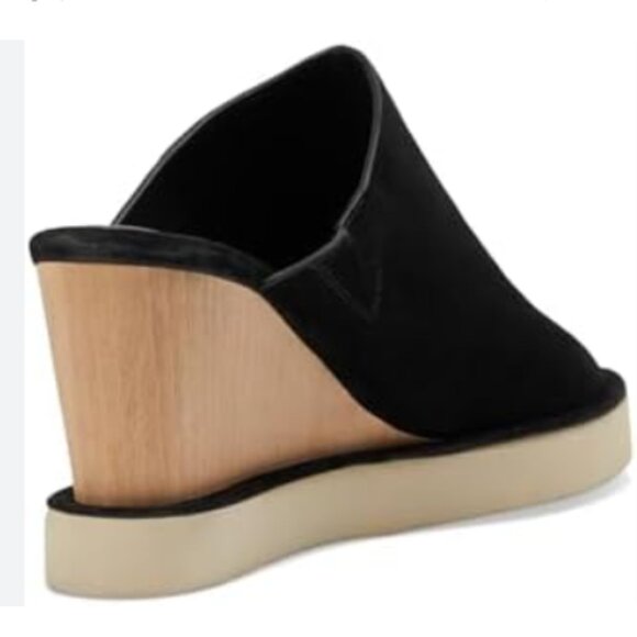 NEW Free People Running In Wedges Sandals Black Suede Wood Finish Wedge - Picture 3 of 6